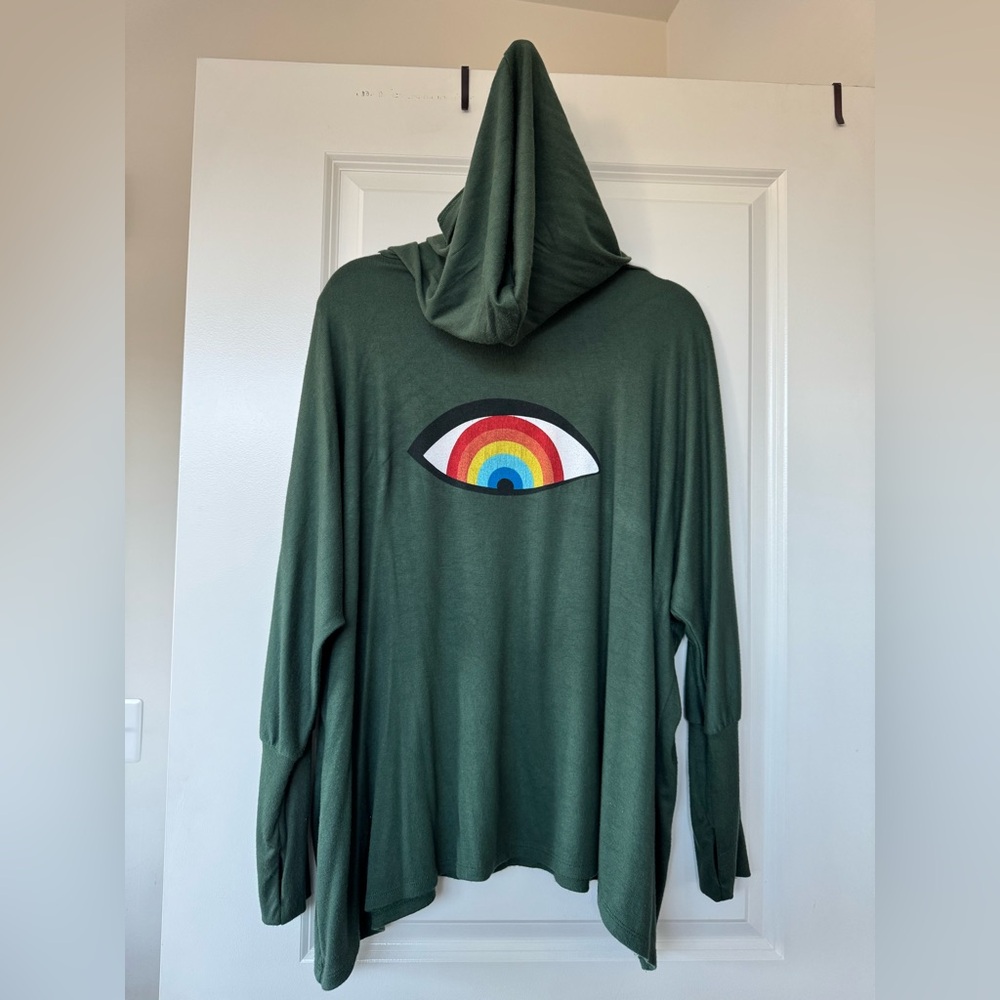 Lauren Moshi Stars & Rainbow Eye Royal Green Oversized Hoodie with thumb holes - Picture 3 of 6